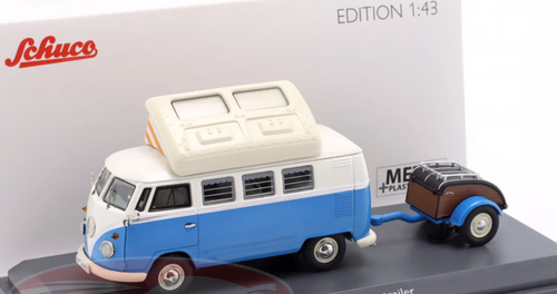 1/43 Schuco Volkswagen VW T1 Camper with Trailer (Blue & White) Car Model
