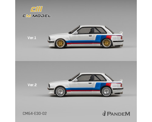 1/64 CM Model BMW M3 E30 Alpine Pandem (White with M Tri-Stripes) Diecast Car Model