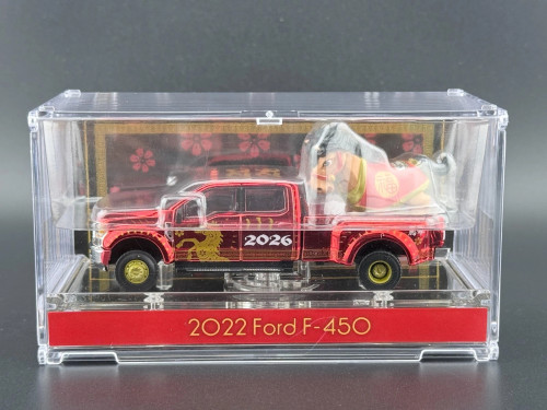 CHASE CAR 1/64 Greenlight 2022 Ford F-450 Chinese Zodiac 2026 Year of the Horse with Horse Accessory (Red) Diecast Car Model