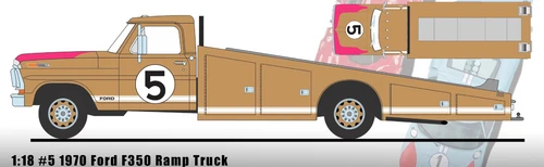 1/18 ACME 1970 Ford F-350 F350 Ramp Truck #5 Brown Diecast Car Model