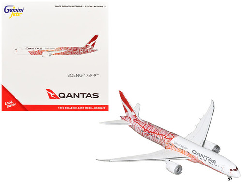 Boeing 787-9 Commercial Aircraft "Qantas - Yam Dreaming" (VH-ZND) White with Red Graphics 1/400 Diecast Model Airplane by GeminiJets