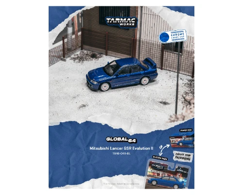 1/64 Tarmac Works Mitsubishi Lancer GSR Evolution II (Blue) Diecast Car Model