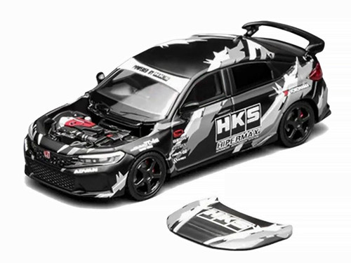 Honda Civic Type R (FL5) RHD (Right Hand Drive) "HKS" Matt Black with Graphics 1/64 Diecast Model Car by MotorHelix