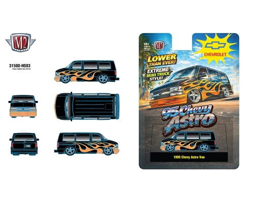 1/64 M2 Machines 1995 Chevrolet Astro Van (Black with Flames) Diecast Car Model