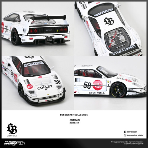 1/64 Inno Ferrari F40 LBWK #58 (White) Diecast Car Model