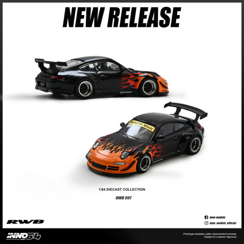 1/64 Inno Porsche 911 RWB 997 Orange Burning Flame Diecast Car