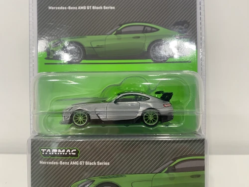 CHASE CAR 1/64 Tarmac Works Mercedes-Benz AMG GT Black Series (Chrome Silver with Green Wheels) Diecast Car Model