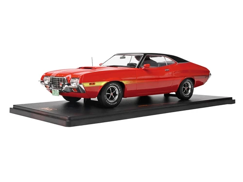 1972 Ford Gran Torino Sport 2-Door Red with Black Vinyl Top 1/18 Diecast Model Car by IXO Models
