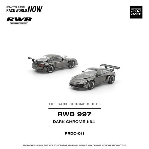 1/64 Poprace Porsche 911 RWB 997 (Dark Chrome) Diecast Car Model
