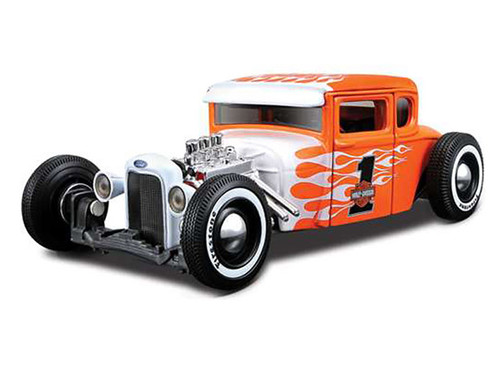 1929 Ford Model A Harley Davidson Orange With Flames #1 1/24 Diecast Model Car by Maisto
