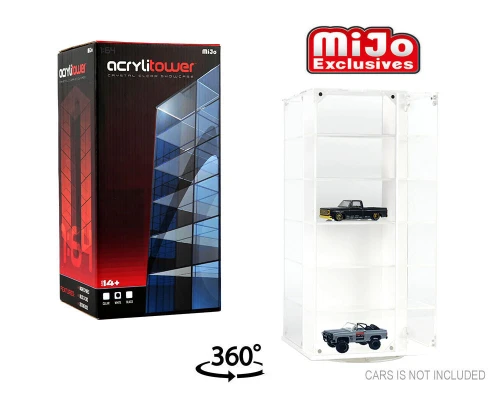 1/64 Acrylitower 24-Car Display Desk Top Spinner with Magnetic Covers (6.5″x 6.5″x13.5″) (White) (Cars NOT Included)