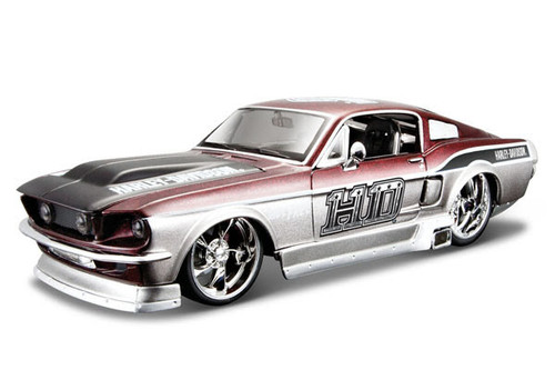 1/24 Maisto 1967 Ford Mustang GT (Red & Silver) Harley Davidson Diecast Car Model