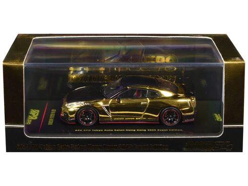 Nissan GT-R (R35) Nismo RHD (Right Hand Drive) Gold Chrome with Carbon Hood and Top "APA XPO Tokyo Auto Salon Hong Kong 2025 Event Edition" 1/64 Diecast Model Car by Inno Models