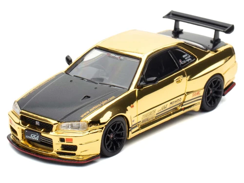 Nissan Skyline GT-R (R34) "Top Secret" RHD (Right Hand Drive) Gold Chrome with Carbon Hood "GTSHOW 2025 VIP Limited Edition" 1/64 Diecast Model Car by Inno Models