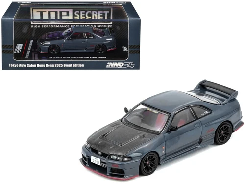 Nissan Top Secret Skyline GT-R (BCNR33) RHD (Right Hand Drive) Stealth Gray with Carbon Hood "Tokyo Auto Salon Hong Kong 2025 Event Edition" 1/64 Diecast Model Car by Inno Models