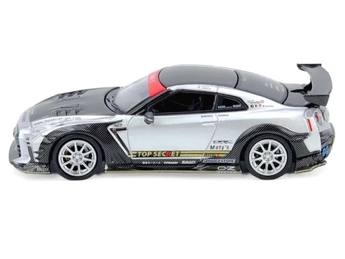 Nissan GT-R (R35) Top Secret RHD (Right Hand Drive) Silver Metallic with Carbon Hood and Top "Tokyo Auto Salon Hong Kong 2025 Event Edition" 1/64 Diecast Model Car by Inno Models
