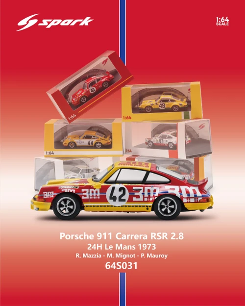 1/64 Spark Porsche 911 Carrera RSR 2.8 No.42 24H Le Mans 1973 R. Mazzia - M. Mignot - P. Mauroy Car Model