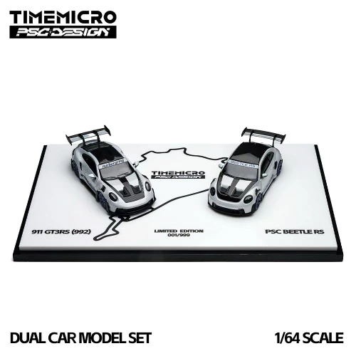 1/64 TimeMicro & PSC 2-Car Set Design Porsche 911 (992) GT3 RS & Volkswagen Beetle Nurburgring Car Models