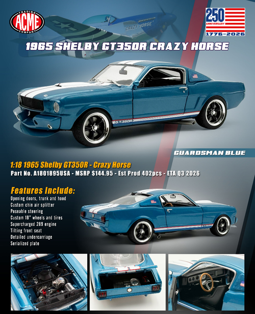1/18 ACME 1965 Shelby GT350R Crazy Horse (Blue) Diecast Car Model