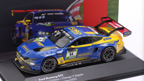 1/43 Ixo 2025 Ford Mustang GT3 #64 24h Nürburgring HRT Ford Performance Dennis Olsen, Arjun Maini, Frank Stippler, Jusuf Owega Diecast Car Model