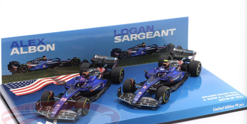 1/43 Minichamps 2-Car Set 2023 Formula 1 Williams Racing Albon #23 & Sargeant #2 USA GP Car Model