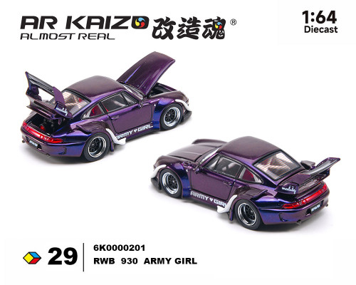 1/64 Almost Real Porsche 911 KAIZO RWB 993 Army Girl Special Edition (Candy Purple) Diecast Car Model