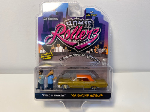 CHASE CAR 1/64 Greenlight Homie Rollers 1964 Chevrolet Impala Lowriders "Estilo & Hawkeye" Diecast Car Model