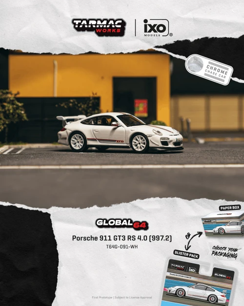 1/64 Tarmac Works Porsche 911 GT3 RS 4.0 (997.2) (White) Diecast Car Model
