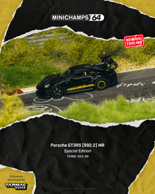 1/64 Tarmac Works Porsche GT3 RS (992.2) MR (Black Yellow) Diecast