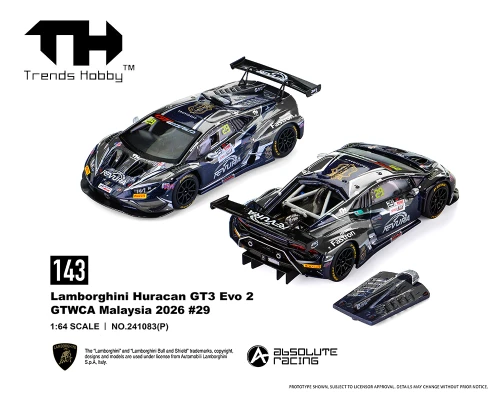 1/64 Trends Hobby 2026 Lamborghini Huracan GT3 EVO GTWCA Malaysia 2026 #29 Diecast Car Model