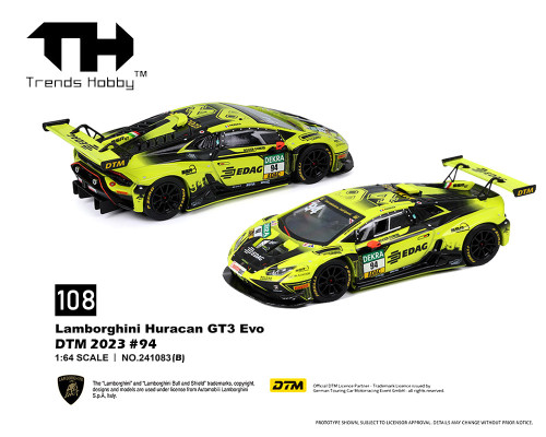 1/64 Trends Hobby 2023 Lamborghini Huracan GT3 EVO DTM 2023 #94 Diecast Car Model