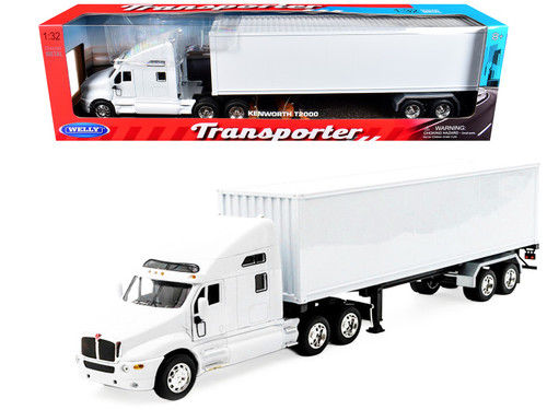 1/32 Welly Kenworth T2000 Semi Truck (White with White Box Trailer) Transporter Diecast Model