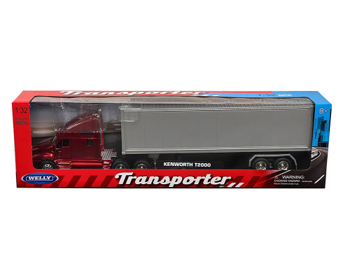 1/32 Welly Kenworth T2000 Semi Truck (Red with Silver Box Trailer) Transporter Diecast Model