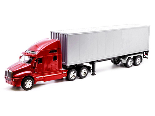 1/32 Welly Kenworth T2000 Semi Truck (Red with Silver Box Trailer) Transporter Diecast Model