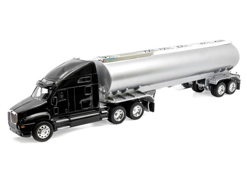 1/32 Welly Kenworth T2000 Semi Truck (Black with Silver Tanker Trailer) Transporter Diecast Model