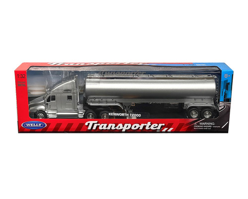 1/32 Welly Kenworth T2000 Semi Truck (Silver with Silver Tanker Trailer) Transporter Diecast Model