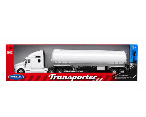 1/32 Welly Kenworth T2000 Semi Truck (White with White Tanker Trailer) Transporter Diecast Model