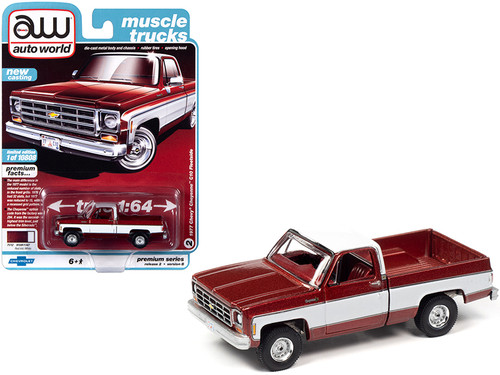 1977 Chevrolet Bonanza C10 Fleetside Pickup Truck Red Metallic and White with Red Interior "Muscle Trucks" Limited Edition to 10,808 pieces Worldwide 1/64 Diecast Model Car by Autoworld