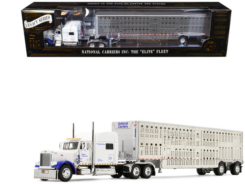 1/64 First Gear Peterbilt Model 379 with 70” Mid-Roof Sleeper & Wilson Silverstar Livestock Trailer National Carriers Diecast Model