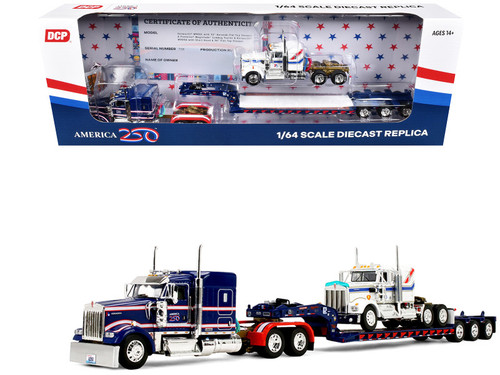 1/64 First Gear Kenworth W900L with 72” Aerocab Flat Top Sleeper & Fontaine MagnitudeTM Lowboy Trailer with Kenworth W900A Load Diecast Model