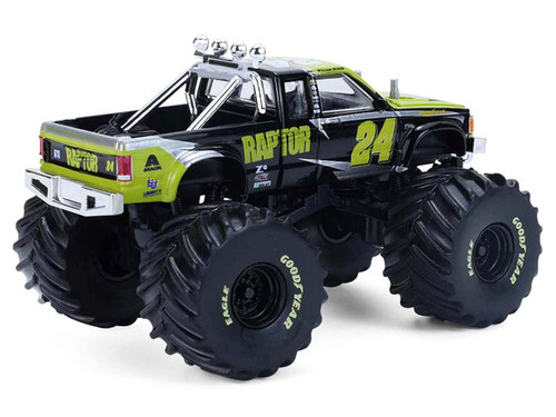 1986 Chevrolet S10 Monster Truck #24 "Raptor" Black and Green with Graphics "Kings of Crunch - Hendrick Motorsports Tribute" Special Edition 1/64 Diecast Model Car by Greenlight