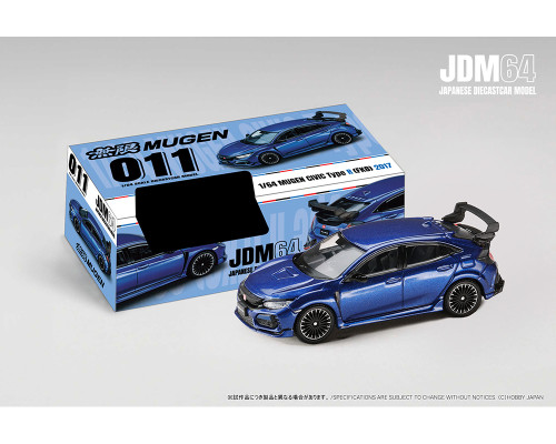 1/64 Hobby Japan 2017 Mugen Honda Civic Type R (FK8) (Racing Blue) Diecast Car Model