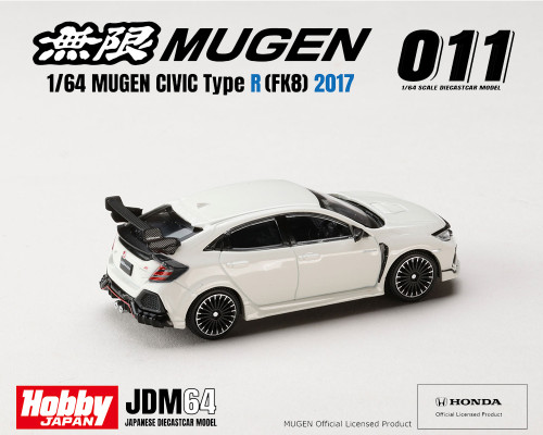1/64 Hobby Japan 2017 Mugen Honda Civic Type R (FK8) (Championship White) Diecast Car Model