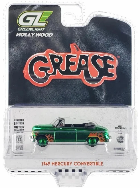 CHASE CAR 1/64 Greenlight 1949 Mercury Convertible Chrome Green with Flames "Grease" (1978) Movie "Hollywood Series" Release 40 Diecast Car Model