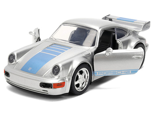 Porsche 911 Carrera RS 3.8 "Mirage" Silver Metallic with Blue Stripes "Transformers: Rise of the Beasts" (2023) Movie "Hollywood Rides" 1/32 Diecast Model Car by Jada