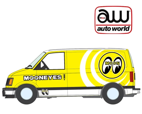 1/64 Auto World 1990 GMC Safari Cargo Van Mooneyes (Yellow) Diecast Car Model