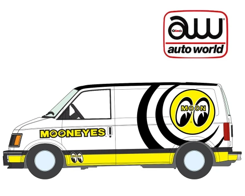 1/64 Auto World 1990 GMC Safari Cargo Van Mooneyes (White) Diecast Car Model