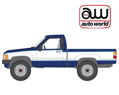 1/64 Auto World 1984 Toyota SR5 Pickup Truck (Dark Blue Metallic & White) Diecast Car Model