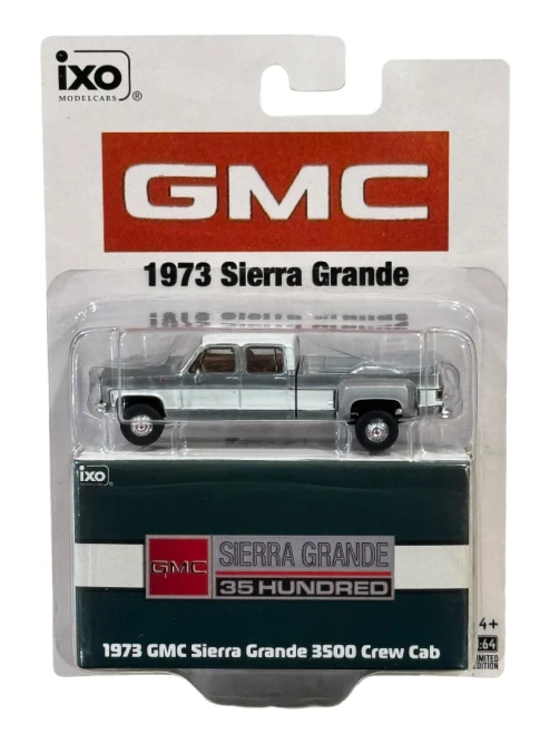 CHASE CAR 1/64 Ixo GMC Sierra Grande 3500 Crew Cab Dually (Chrome Silver & White) Diecast Car Model