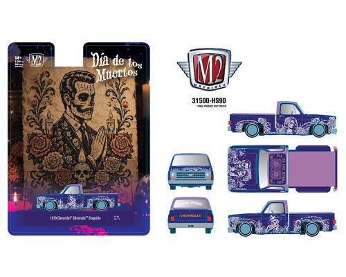 1/64 M2 Machines 1979 Chevrolet Silverado Stepside “Dia De Los Muertos” (Purple) Diecast Car Model
